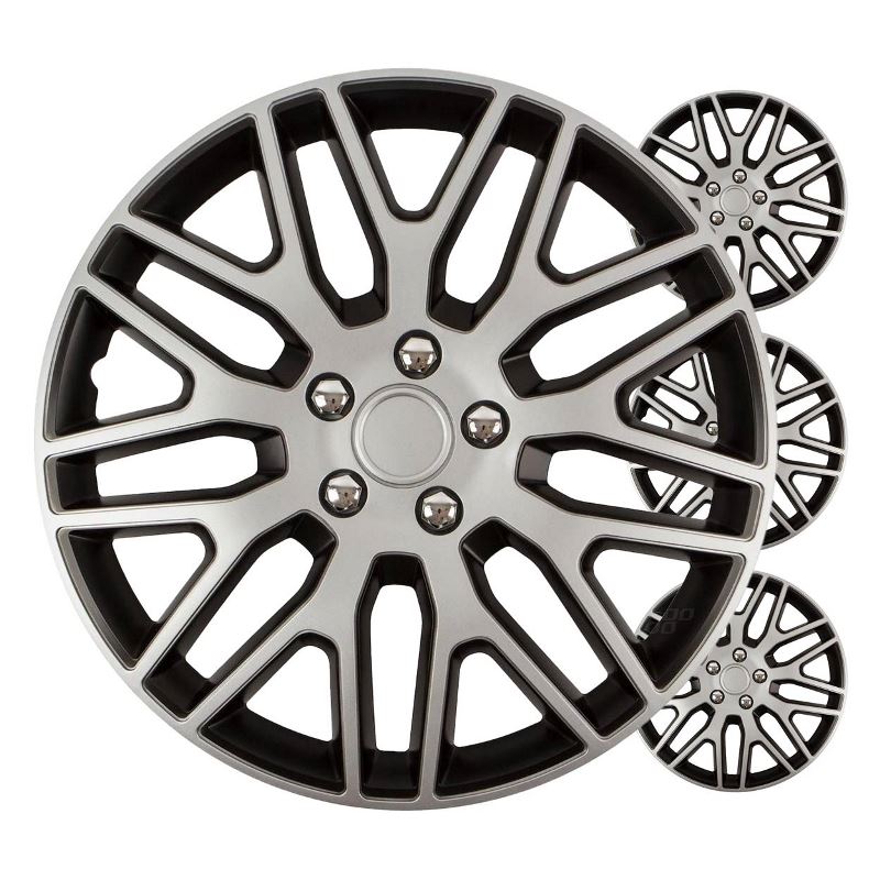 Puklice na kolesá 4ks sada Dakar čierna a strieborná 17" COLOR BOX