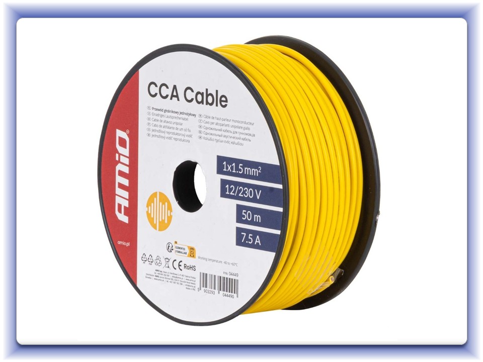 Jednožilový vodič k reproduktorom CCA 1x1.5mm2 50m 7.5A 12/230V