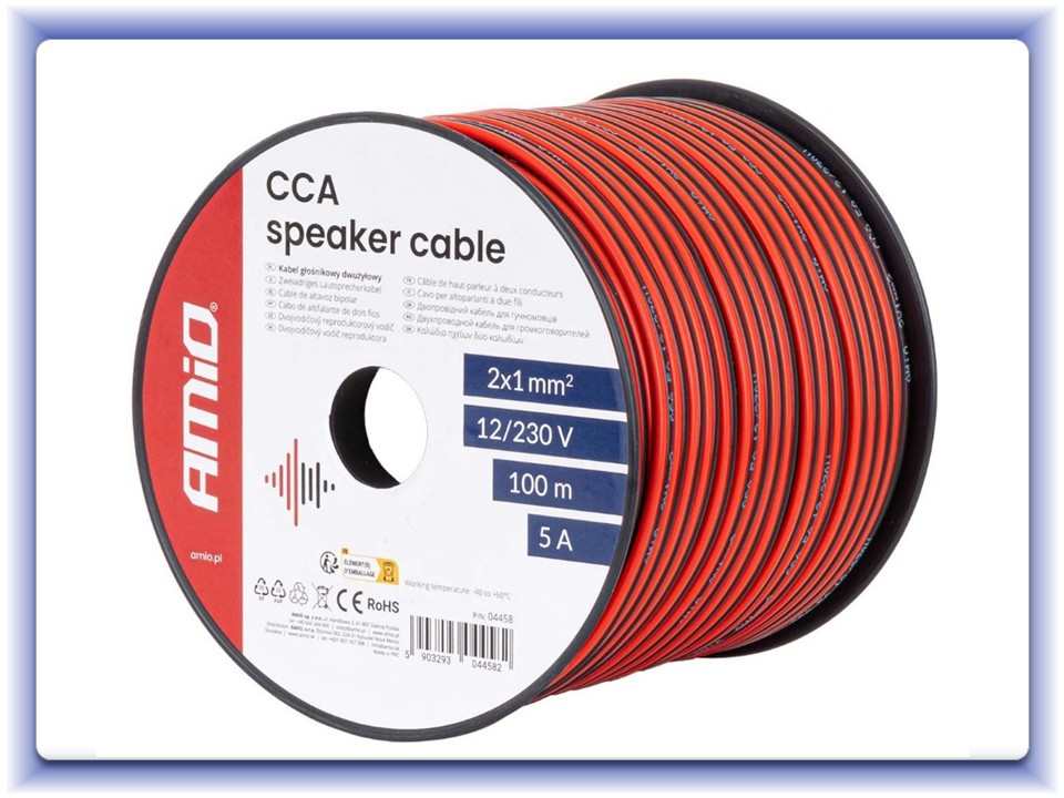 Dvojžilový vodič k reproduktorom CCA 2x1mm2 100m 5A