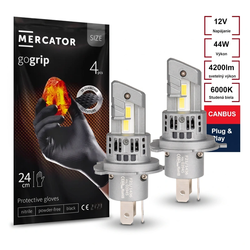 Led žiarovky H4 séria X5 Canbus + Nitrilové montážne rukavice 4ks