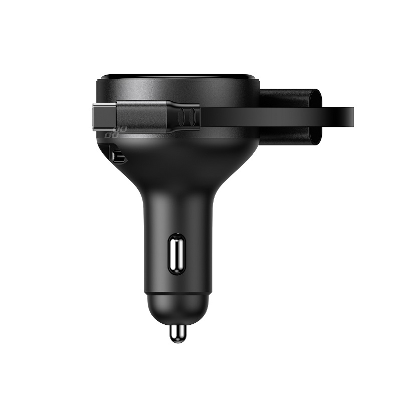 Výsuvná nabíjačka do auta C kábel + lightning kábel + USB C port 12/24V 60W
