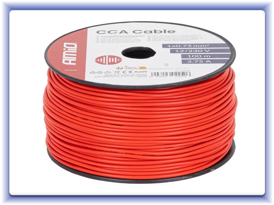 Jednožilový vodič k reproduktorom CCA 1x0.75mm2 100m 3.75A 12/230V