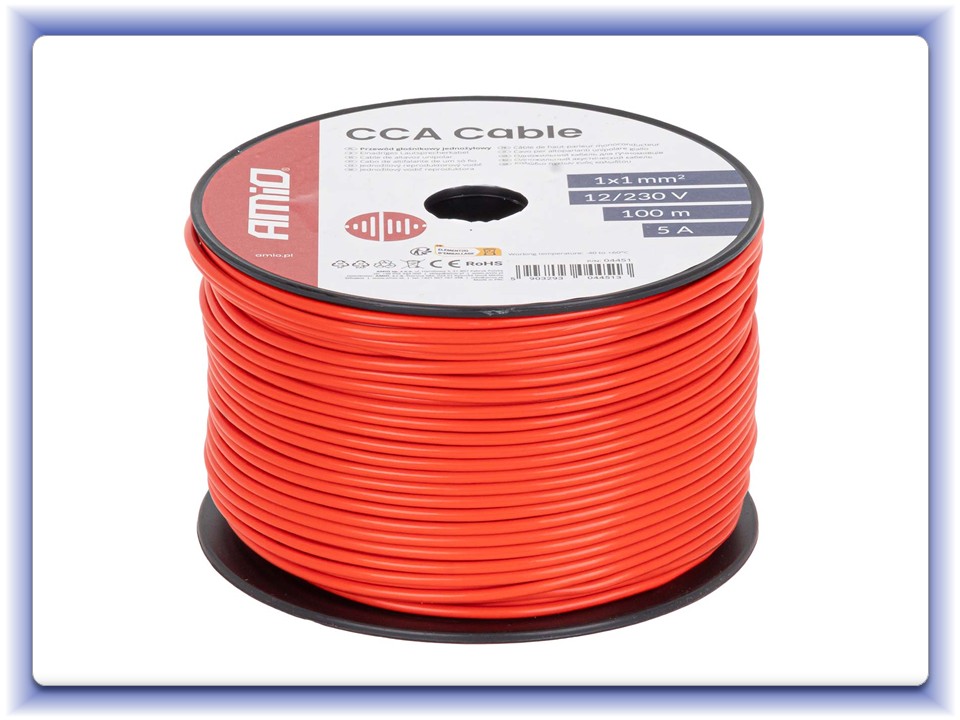 Jednožilový vodič k reproduktorom CCA 1x1 mm² 100 m 5 A 12/230V