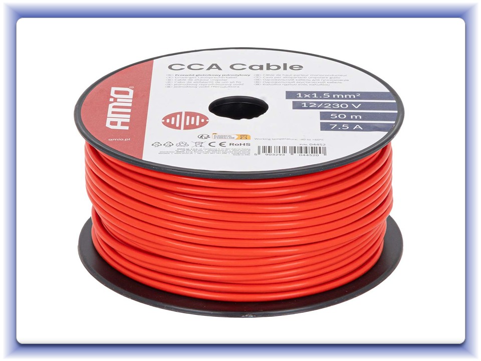 Jednožilový vodič k reproduktorom CCA 1x1.5mm2 50m 7.5A 12/230V