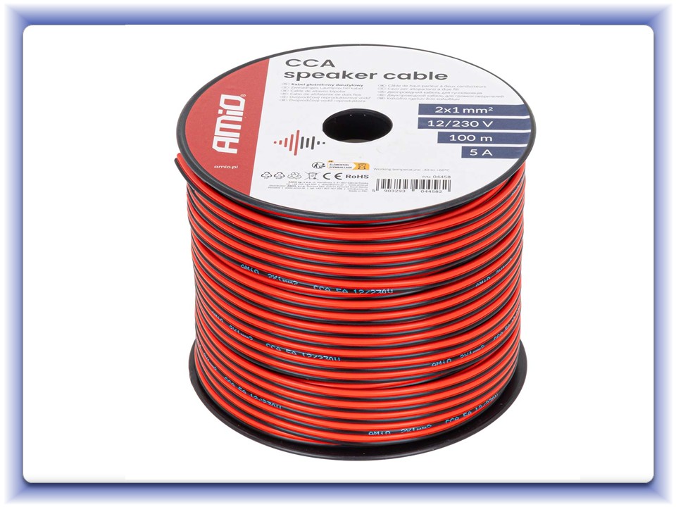 Dvojžilový vodič k reproduktorom CCA 2x1mm2 100m 5A
