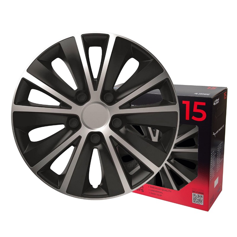 Puklice na kolesá 4ks sada Rapide čierna a strieborná 15" COLOR BOX