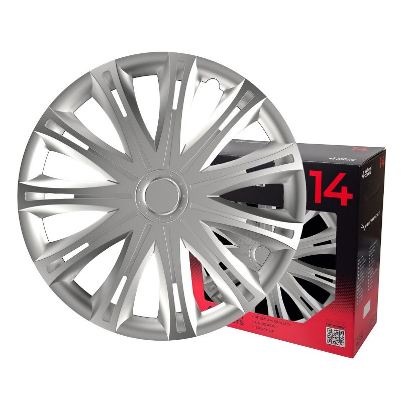 Puklice na kolesá 4ks sada Spark strieborná 14" COLOR BOX