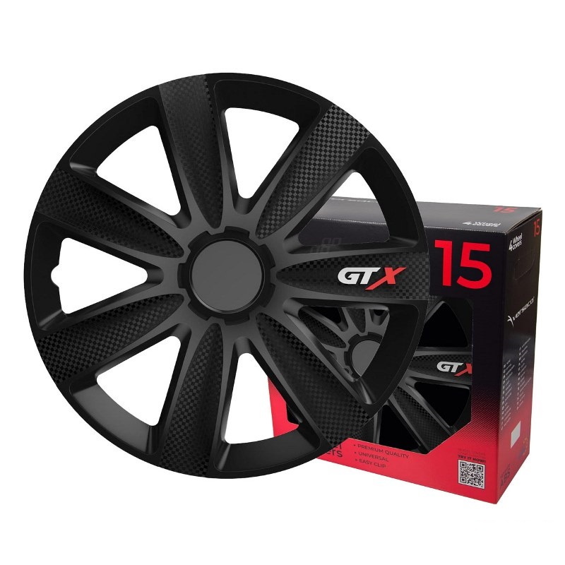 Puklice na kolesá 4ks sada GTX čierna carbon 15" COLOR BOX