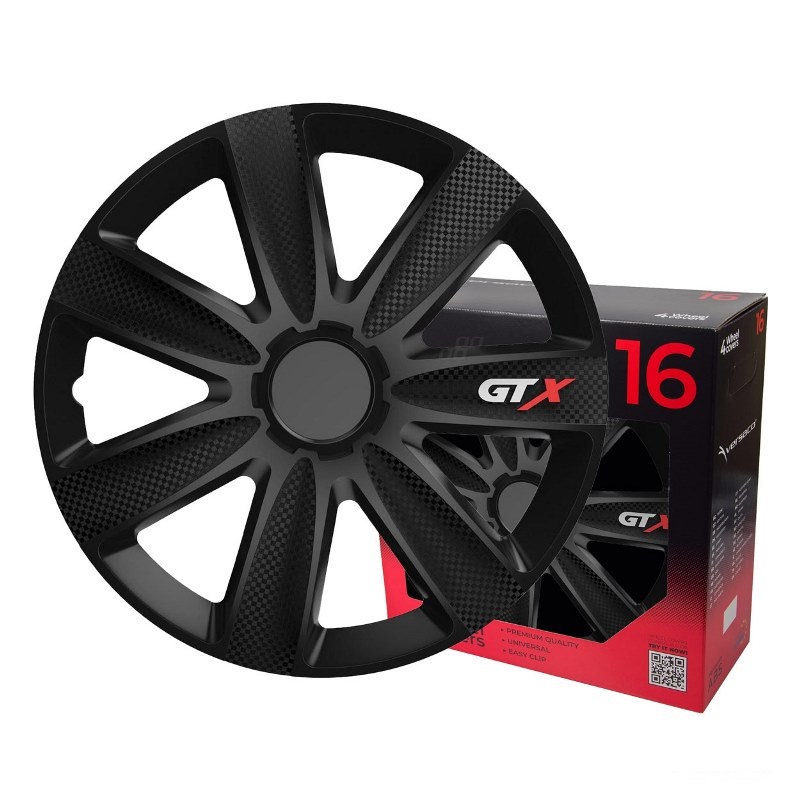 Puklice na kolesá 4ks sada GTX čierna carbon 16" COLOR BOX