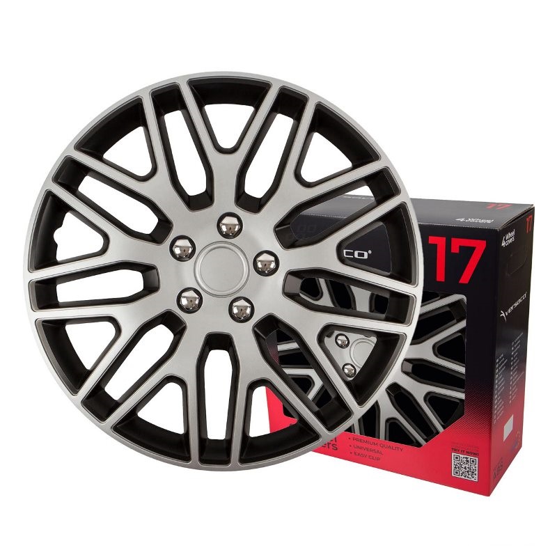Puklice na kolesá 4ks sada Dakar čierna a strieborná 17" COLOR BOX