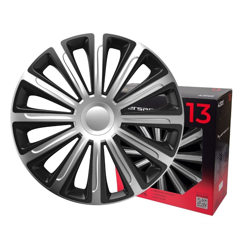 Puklice na kolesá 4ks sada Trend čierna a strieborná 13" COLOR BOX