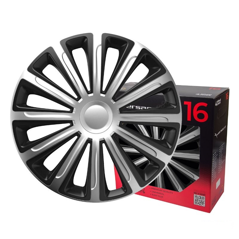 Puklice na kolesá 4ks sada Trend čierna a strieborná 16" COLOR BOX