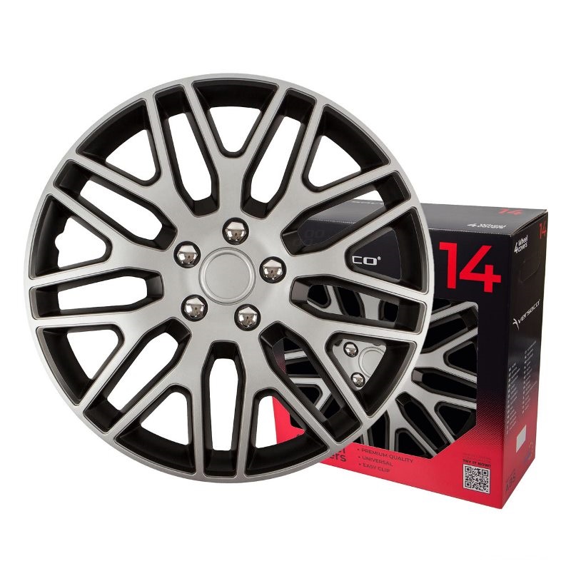 Puklice na kolesá 4ks sada Dakar čierna a strieborná 14" COLOR BOX