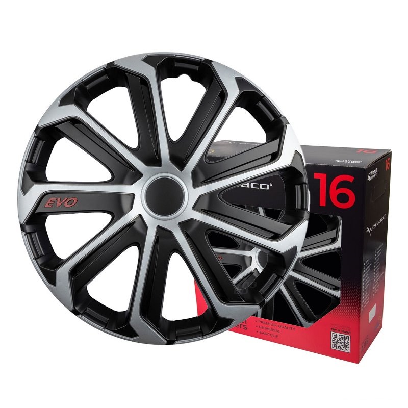 Puklice na kolesá 4ks sada EVO čierna a strieborná 16" COLOR BOX