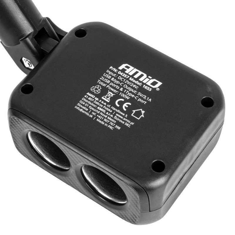 Predlžovacia zásuvka 2x USB-A 1x USB-C 12/24V 100W 180° 