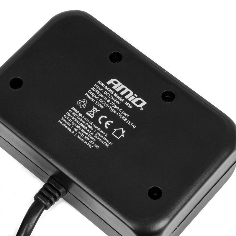Predlžovacia zásuvkai 1x USB-A 1x USB-C QC4.0 12V 24V 120W 80cm