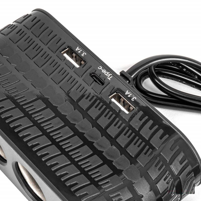 Predlžovacia zásuvkai 2x USB-A 1x USB-C 12V 24V 120W 80cm