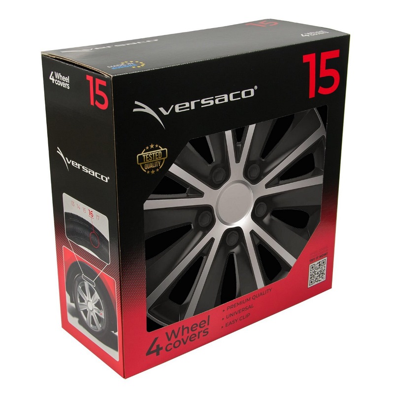 Puklice na kolesá 4ks sada Rapide čierna a strieborná 15" COLOR BOX