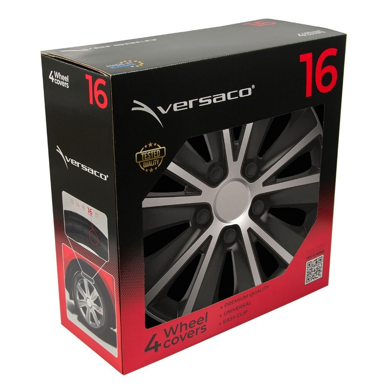 Puklice na kolesá 4ks sada Rapide čierna a strieborná 16" COLOR BOX