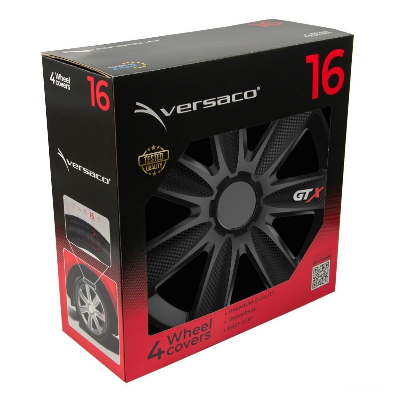 Puklice na kolesá 4ks sada GTX čierna carbon 16" COLOR BOX
