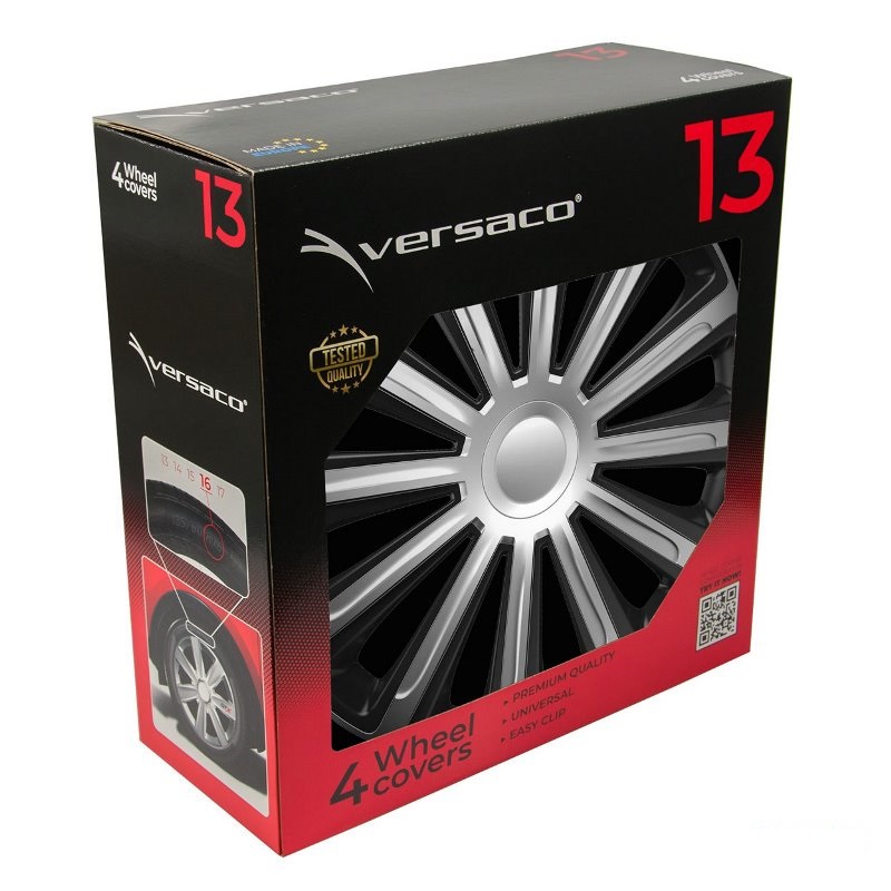 Puklice na kolesá 4ks sada Trend čierna a strieborná 13" COLOR BOX