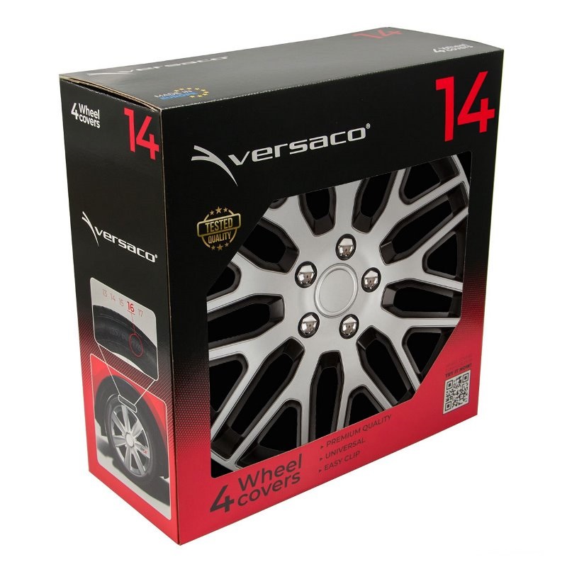 Puklice na kolesá 4ks sada Dakar čierna a strieborná 14" COLOR BOX