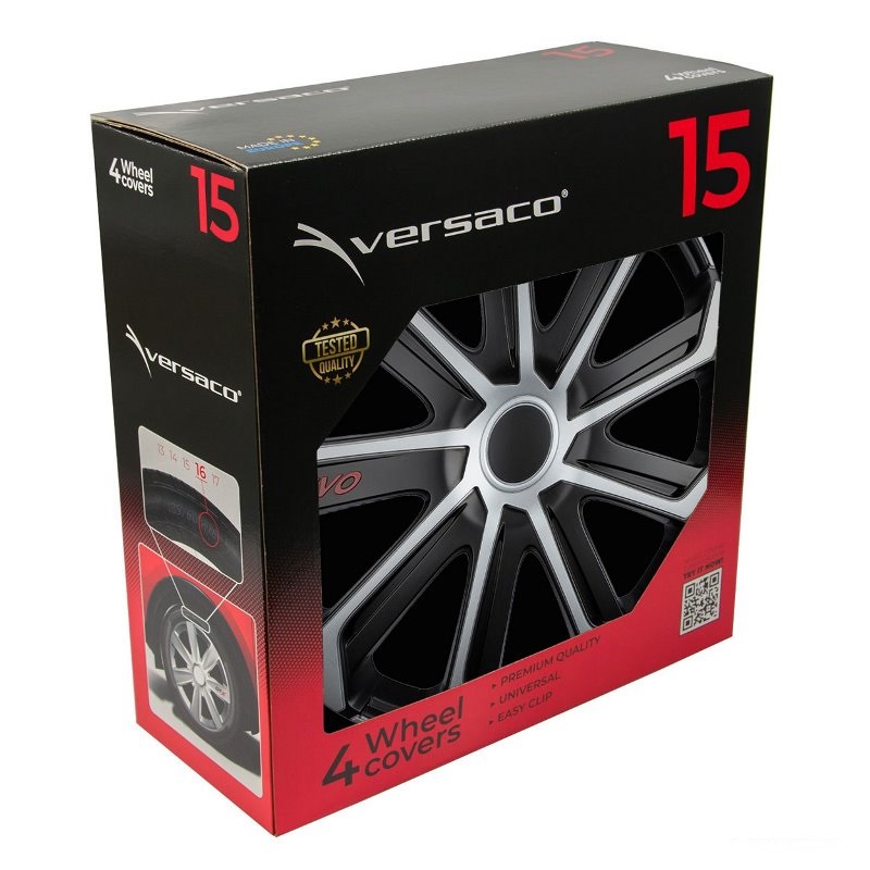 Puklice na kolesá 4ks sada EVO čierna a strieborná 15" COLOR BOX