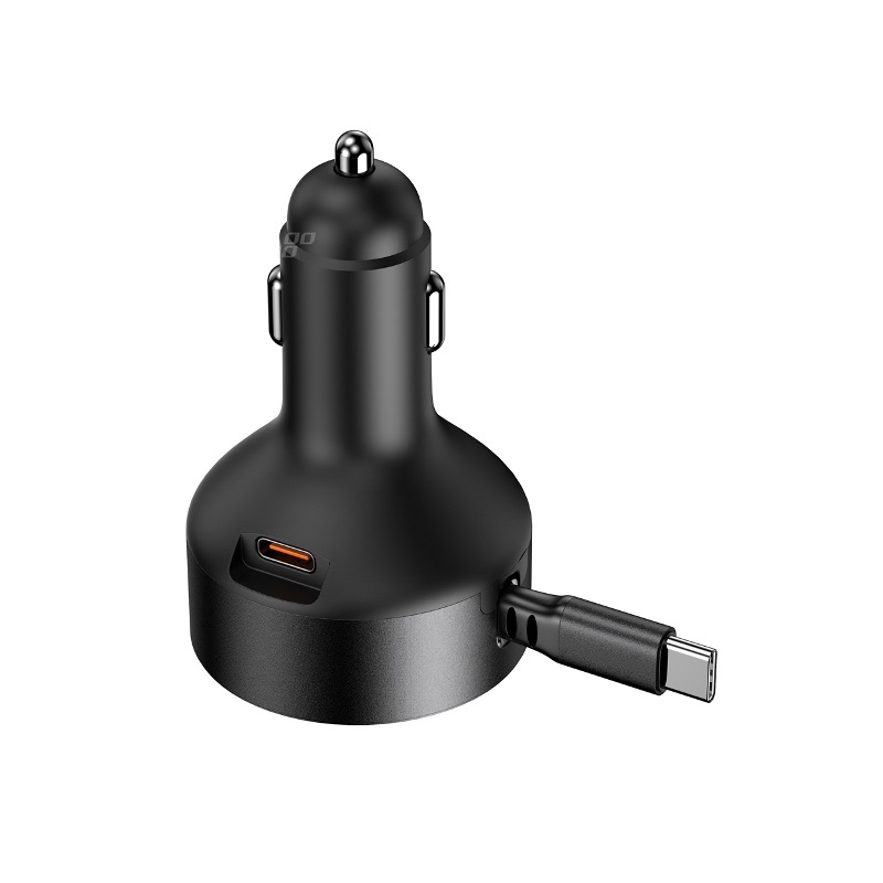 Výsuvná nabíjačka do auta C kábel + USB C port 12/24V 60W
