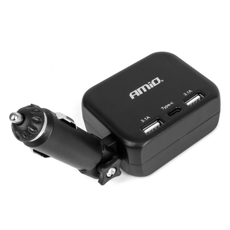 Predlžovacia zásuvka 2x USB-A 1x USB-C 12/24V 100W 180° 