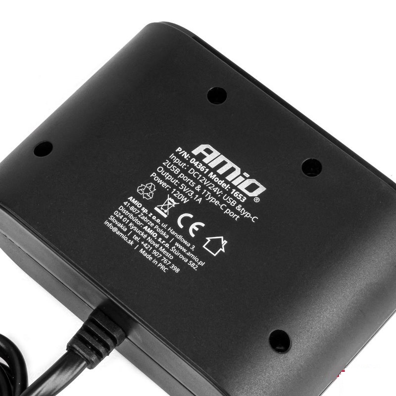 Predlžovacia zásuvkai 2x USB-A 1x USB-C 12V 24V 120W 70cm