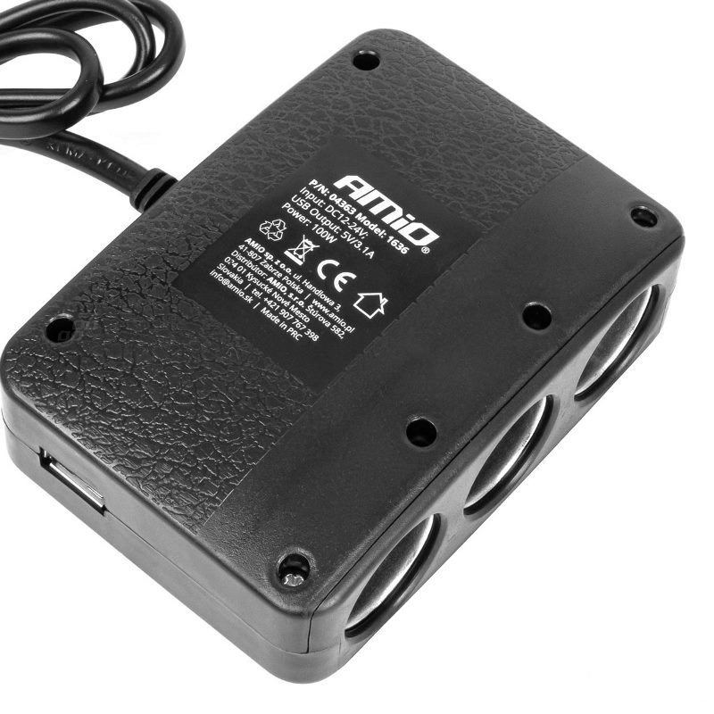 Predlžovacia zásuvkai 2x USB-A ON/OFF LED 12V 24V 100W 70cm