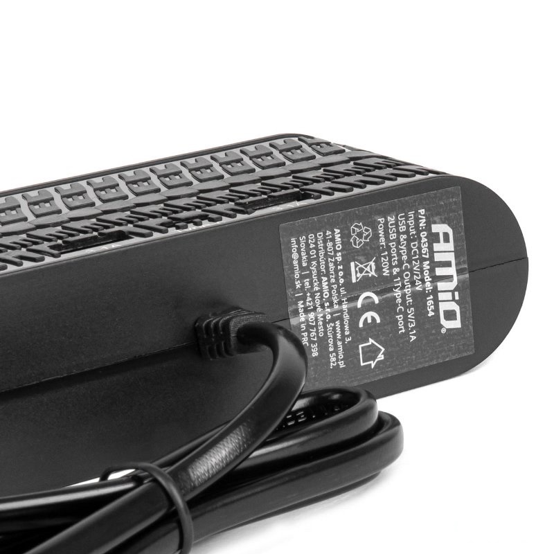 Predlžovacia zásuvkai 2x USB-A 1x USB-C 12V 24V 120W 80cm