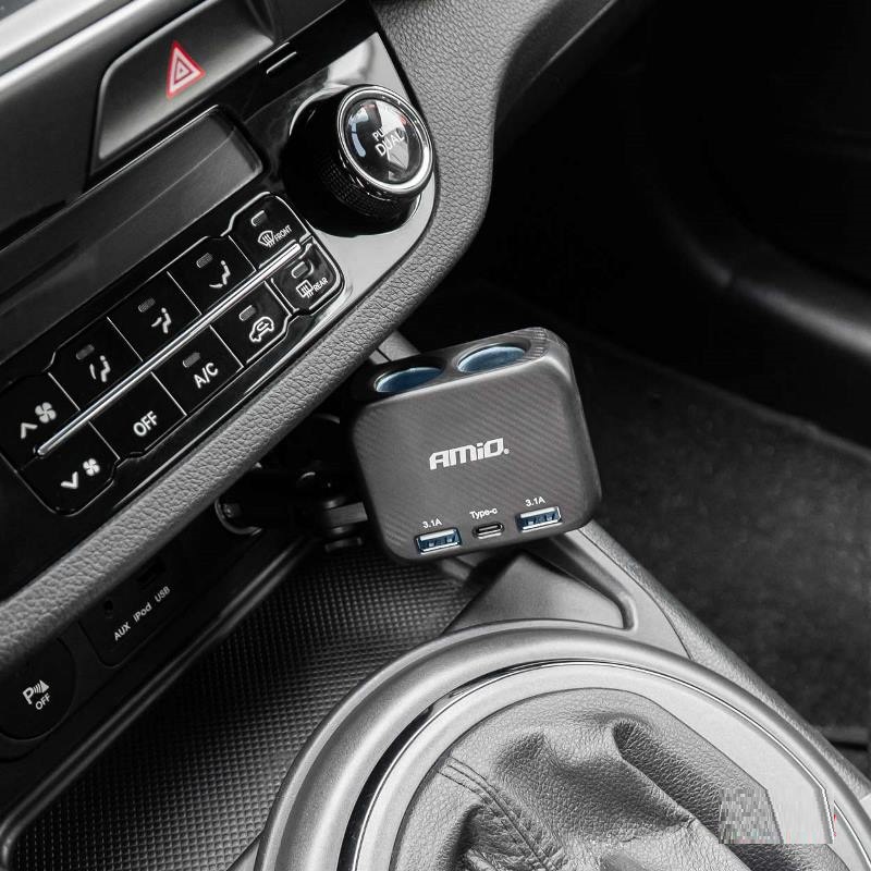 Predlžovacia zásuvka 2x USB-A 1x USB-C 12/24V 100W 180° 