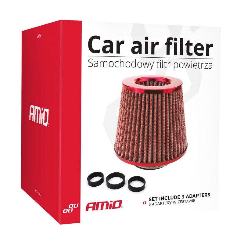 Vzduchový filter kužeľový + 3 adaptéry červený
