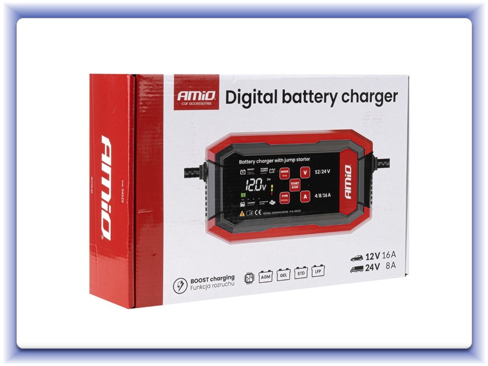 Nabíjačka digitálna BOOST AGM GEL STD LiFePo4 MAX 16A 12/24V PRO