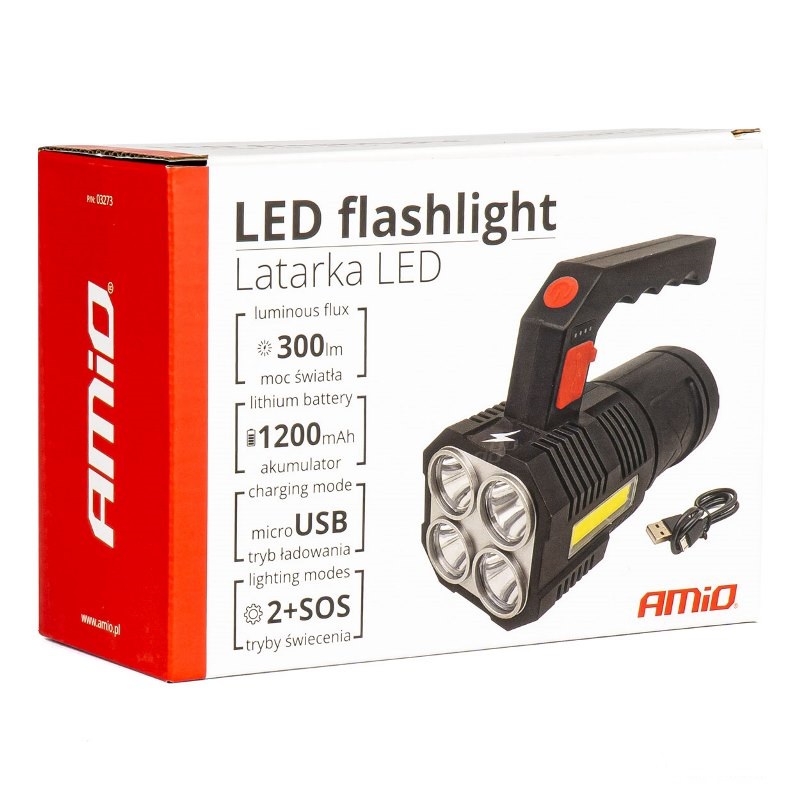 LED pracovná baterka 4LED + COB 1200mAh