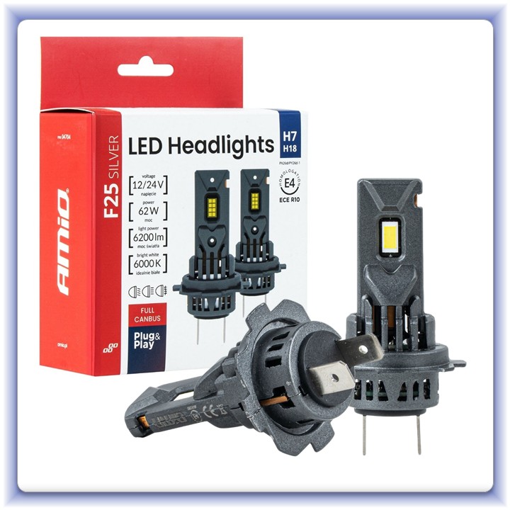 LED žiarovky H7/H18 Séria F25 Silver Full Canbus 12V 24V