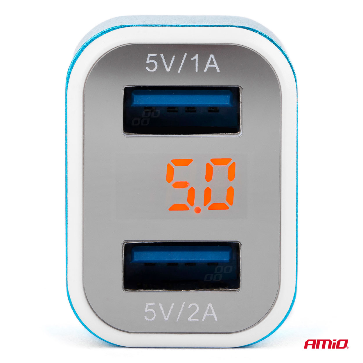 Autonabíjačka mobilného telefónu s 2xUSB + tester napätia akumulátora TEST-04