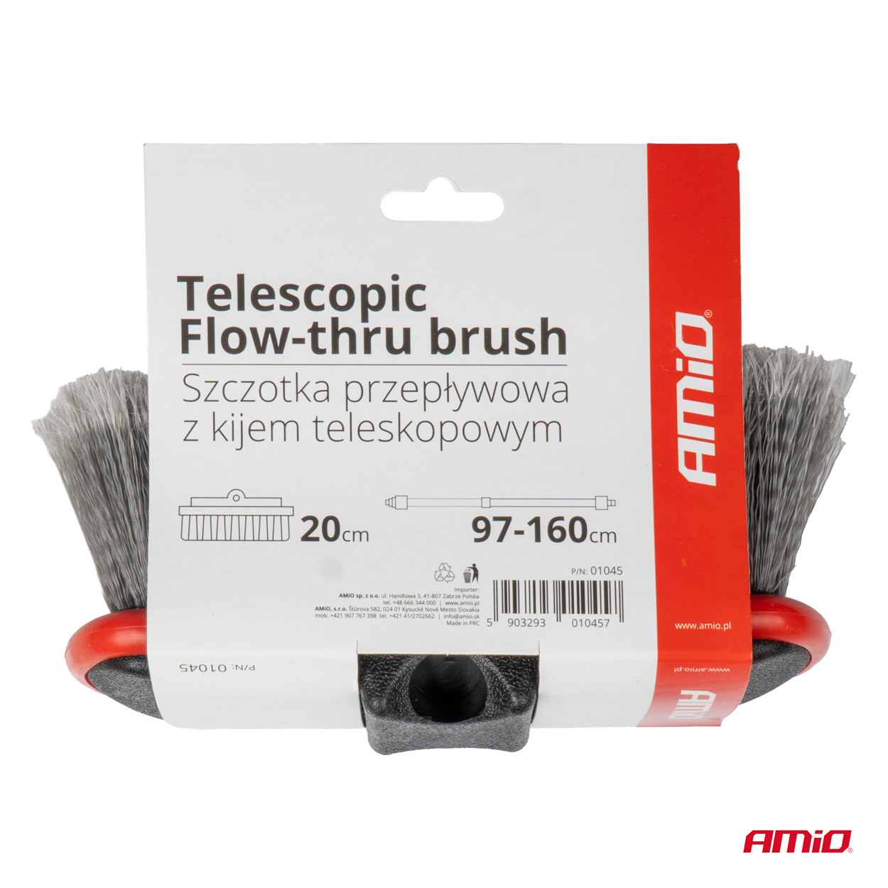 Teleskopická prietoková kefa na umývanie auta 97-160cm AMIO-01045