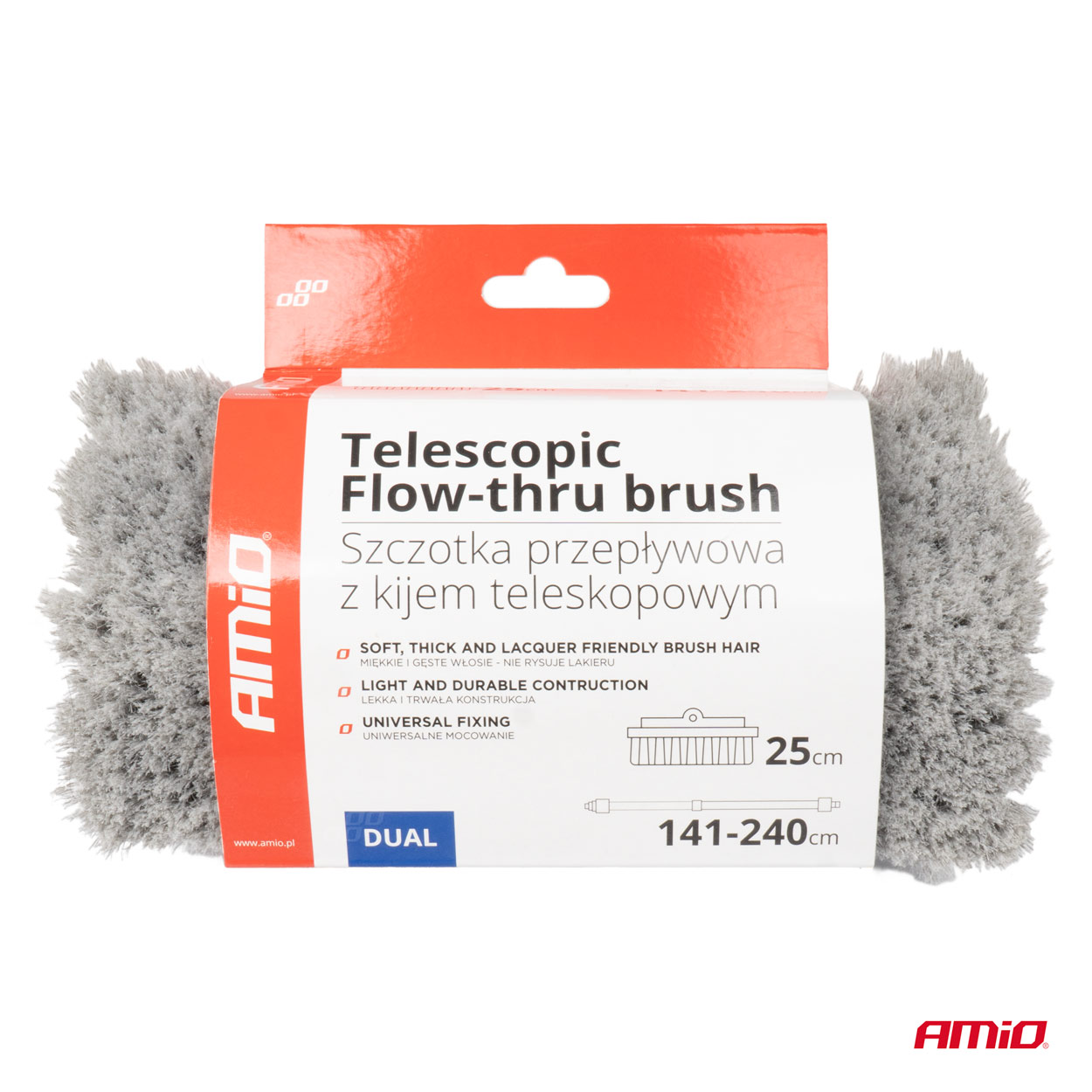 Teleskopická prietoková kefa na umývanie auta 141-240cm AMIO-01274