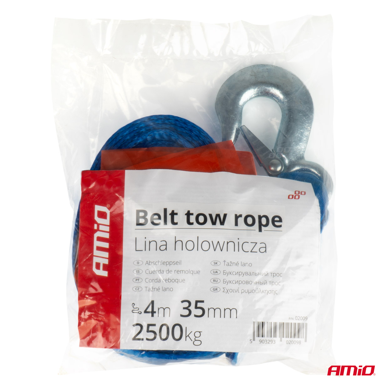 Ťažný popruh 2500kg, 35mm, 4m zakončenie hák+hák