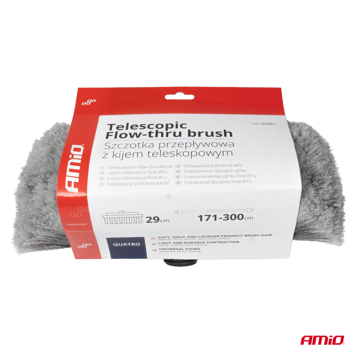 Teleskopická prietoková kefa na umývanie auta 171-300cm AMIO-02661