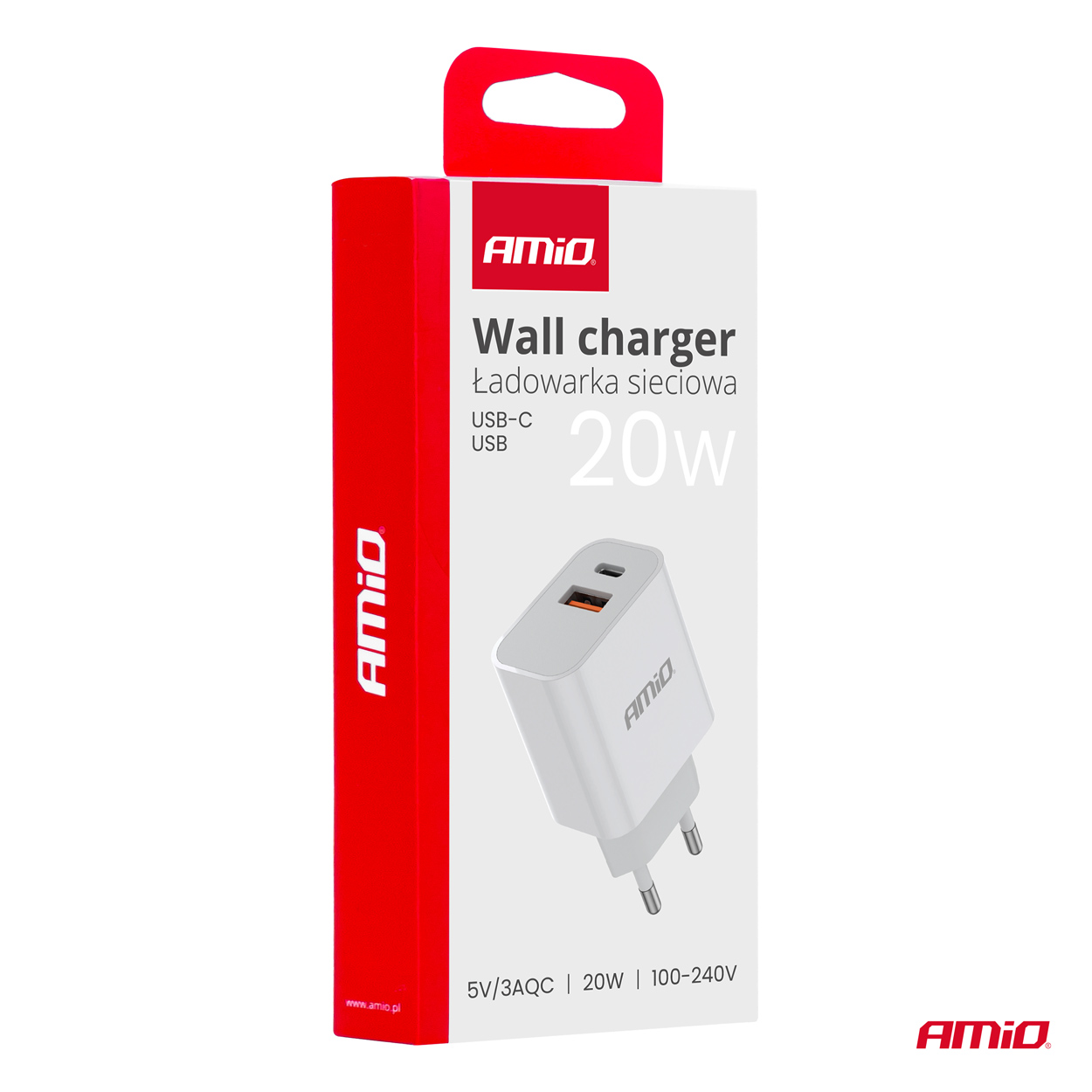 Sieťová nabíjačka PRO-09 USB+USB-C 20W Quick Charge 230V AMiO-02935