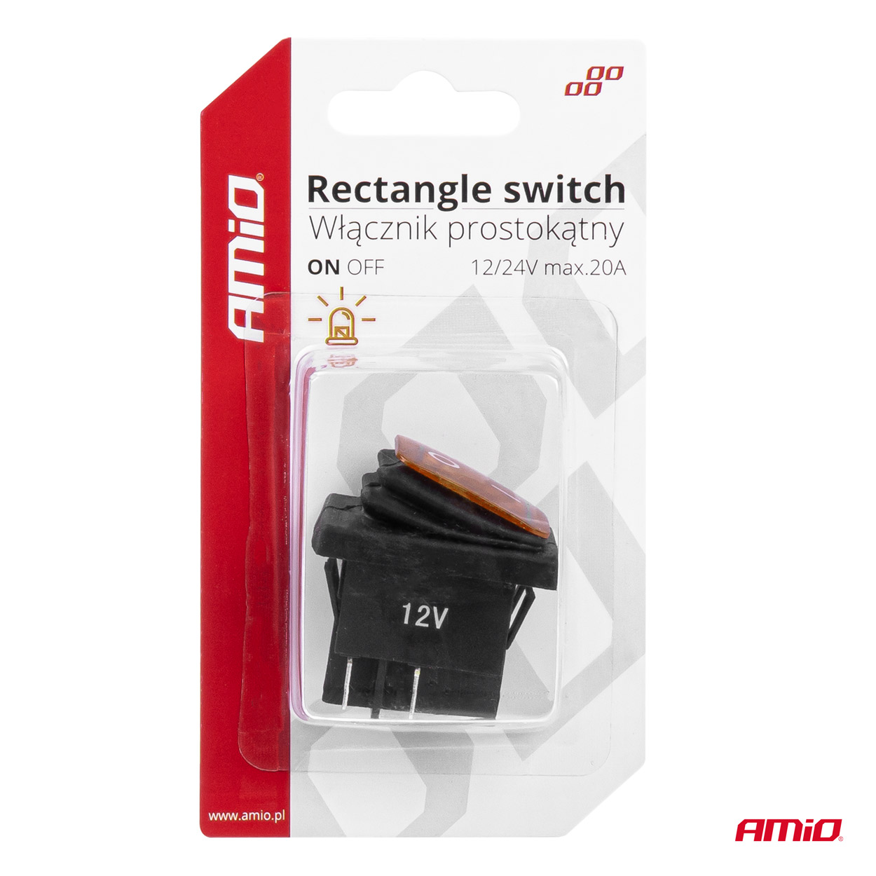 Obdĺžnikový prepínač kolískový s žltým svetlom