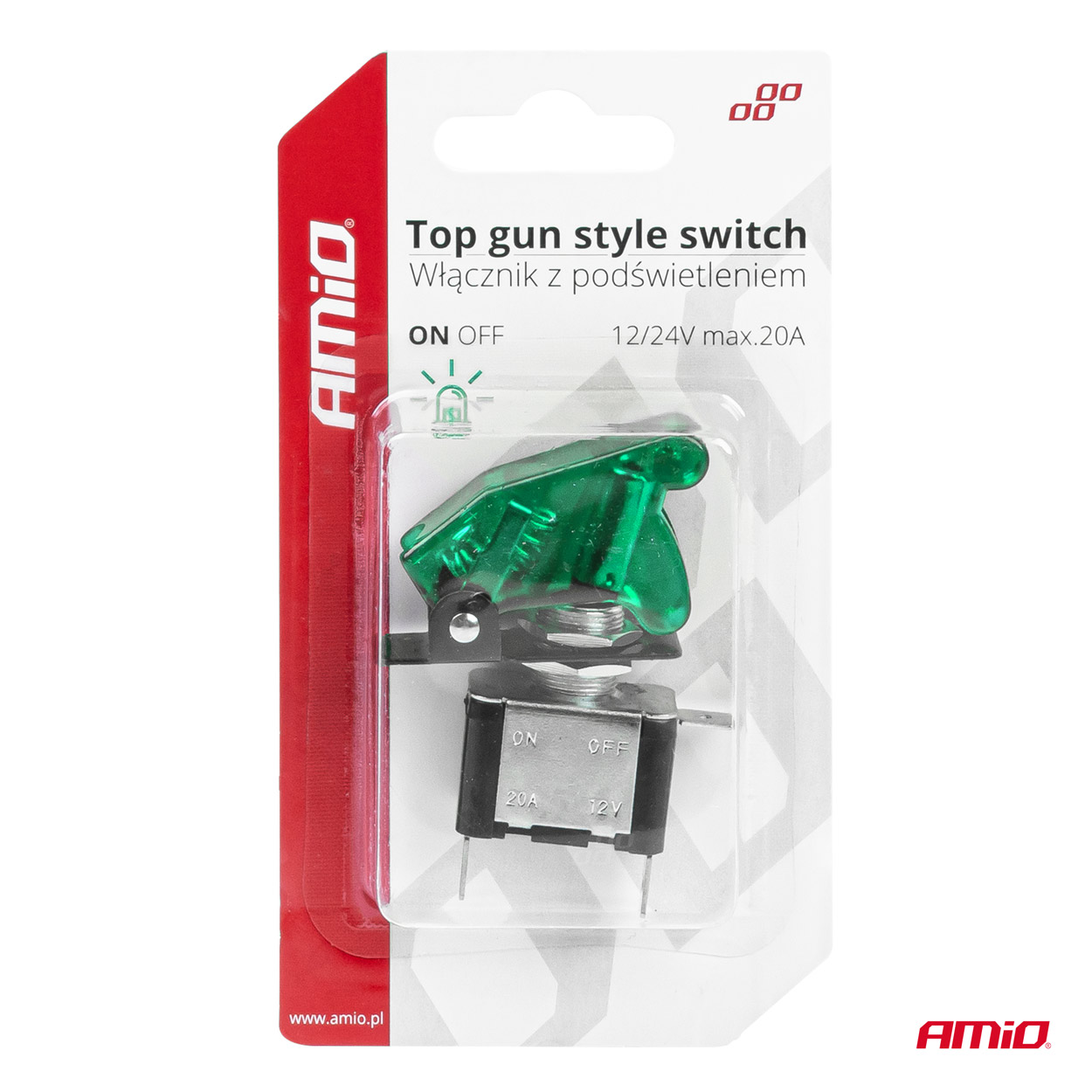 Prepínač pákový s zeleným podsvietením TOP GUN