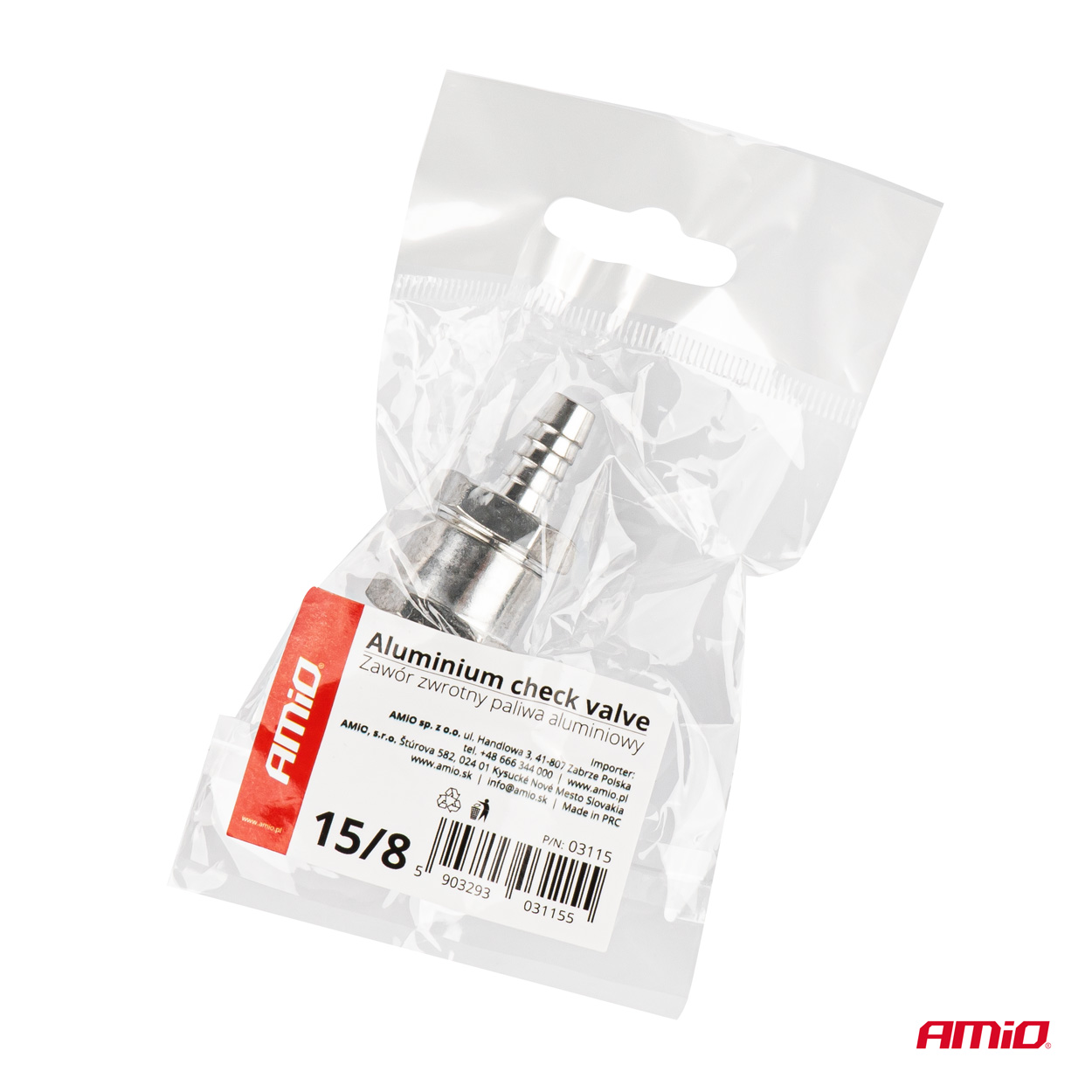 Hliníkový spätný ventil paliva 8mm