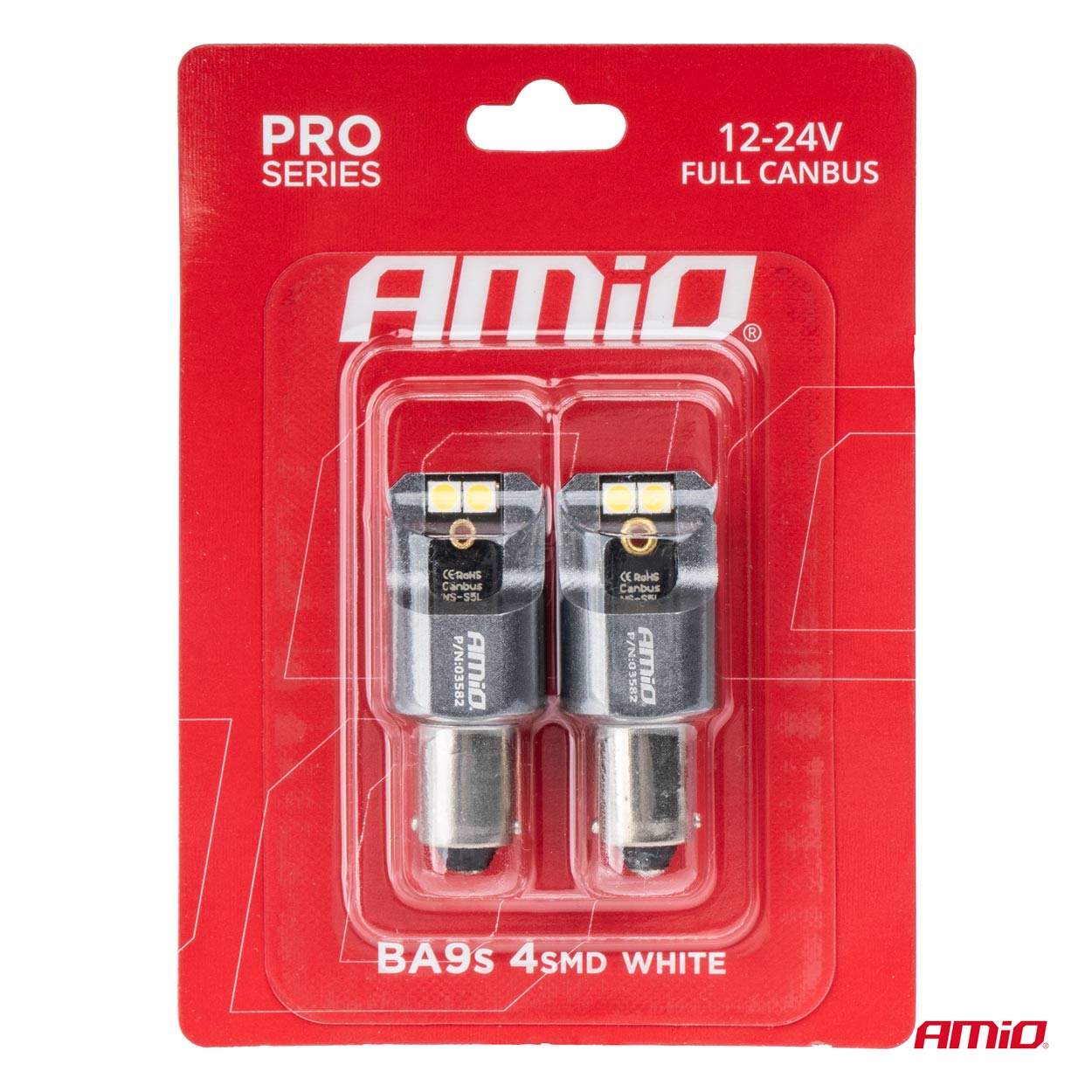 LED žiarovky FULL CANBUS PRO T4W BA9S 4x3030 SMD biele 12V 24V AMIO-03582