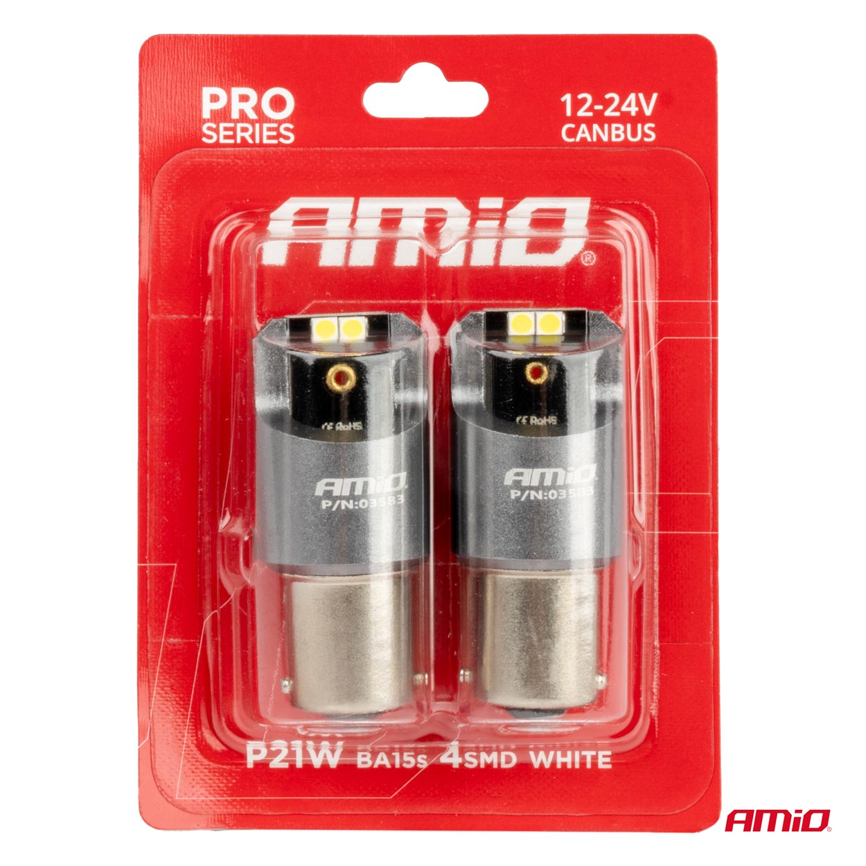 LED žiarovky CANBUS PRO series BA15S P21W 4x3030 SMD White 12/24V AMIO-03583