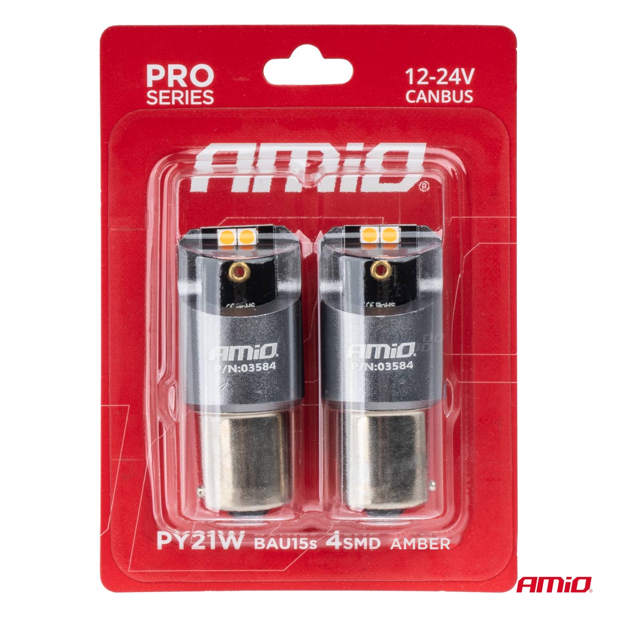 LED žiarovky FULL CANBUS PRO PY21W 4x3030 SMD amber 12V 24V AMIO-03584