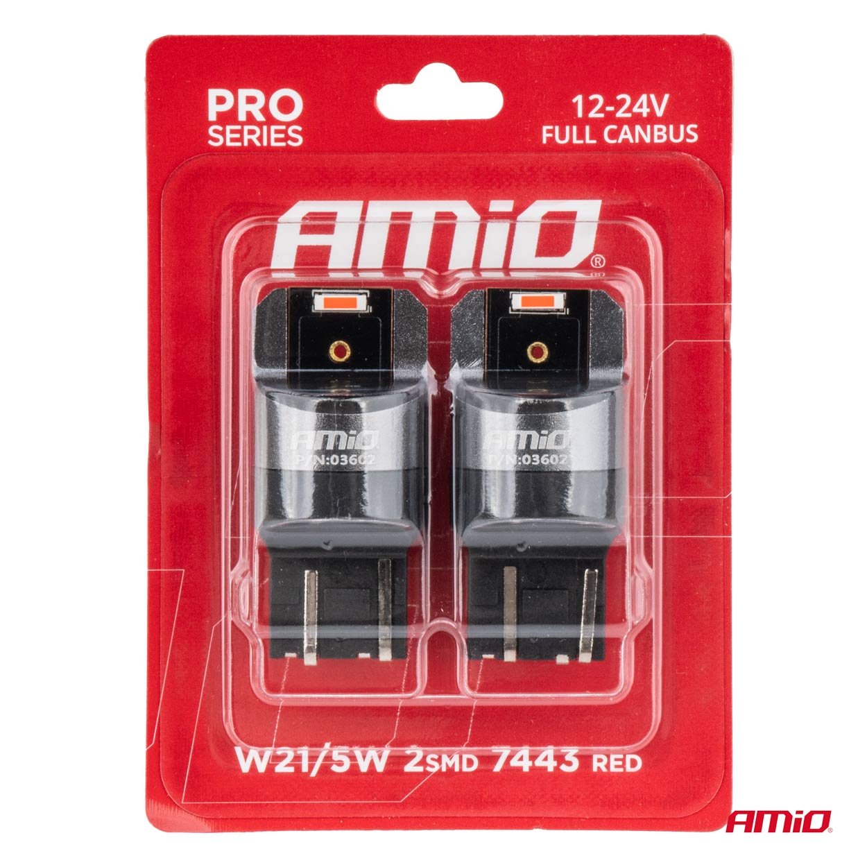 LED žiarovky FULL CANBUS PRO W21/5W 2x1860 SMD červené 12V 24V AMiO-03602